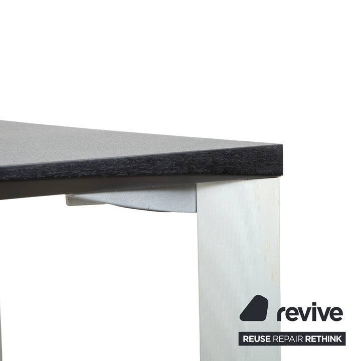 Table de salle à manger Rosenthal, gris foncé, pieds argentés, 180 x 90 cm