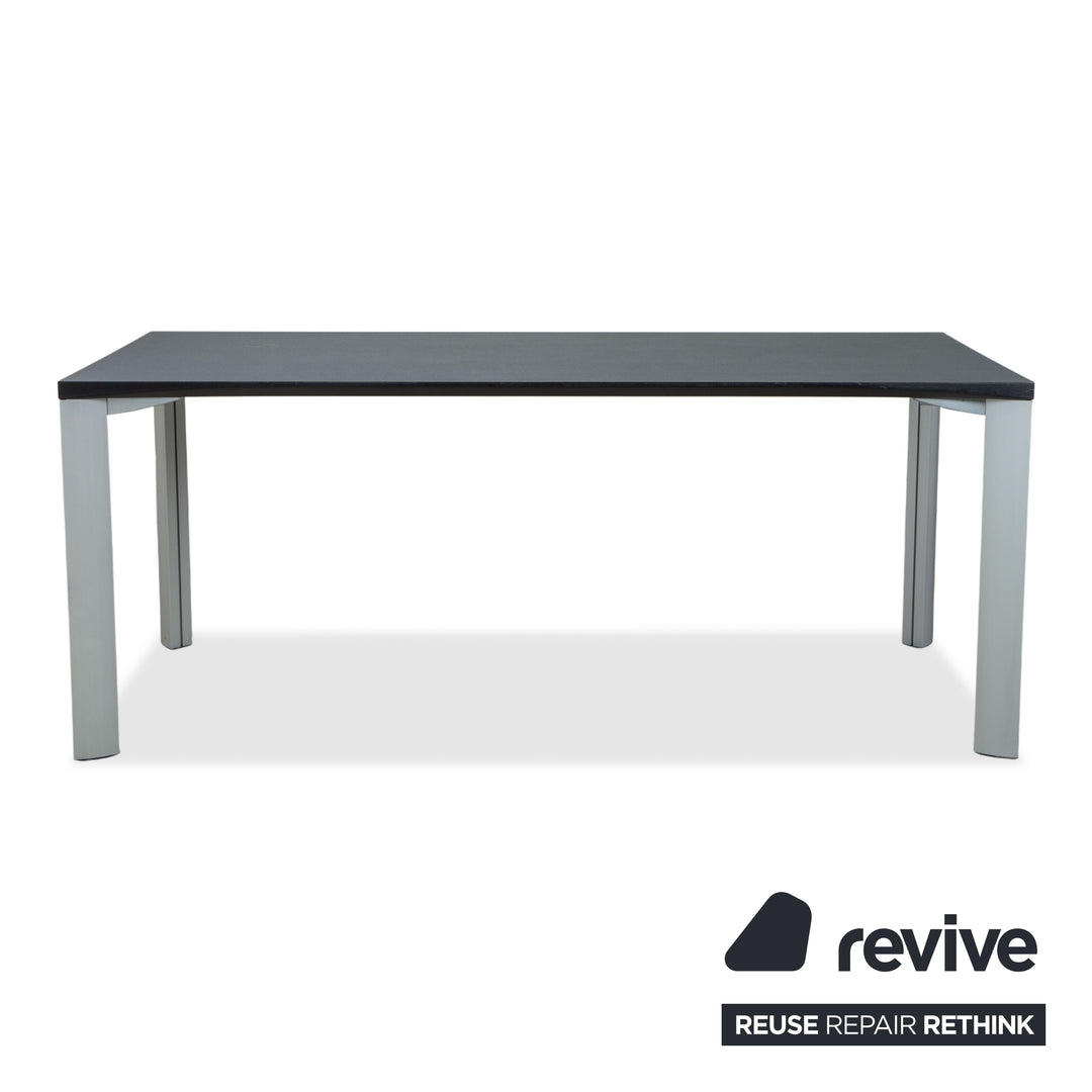 Rosenthal dining table, dark grey, silver legs, 180 x 90 cm