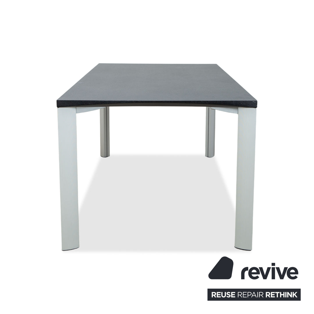 Rosenthal dining table, dark grey, silver legs, 180 x 90 cm
