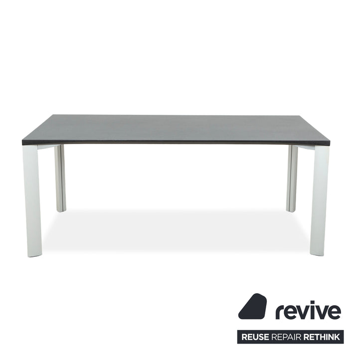 Table de salle à manger Rosenthal, gris foncé, pieds argentés, 180 x 90 cm