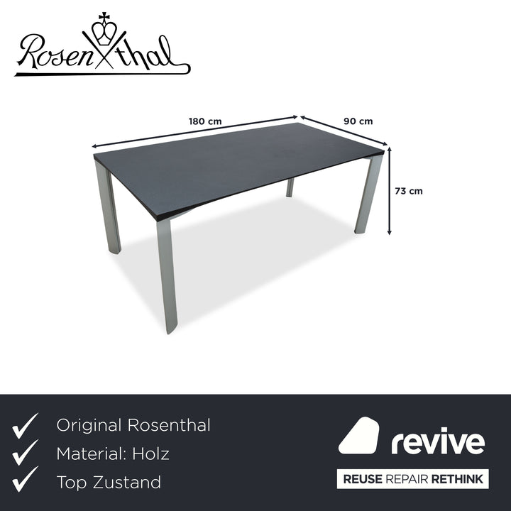 Rosenthal dining table, dark grey, silver legs, 180 x 90 cm
