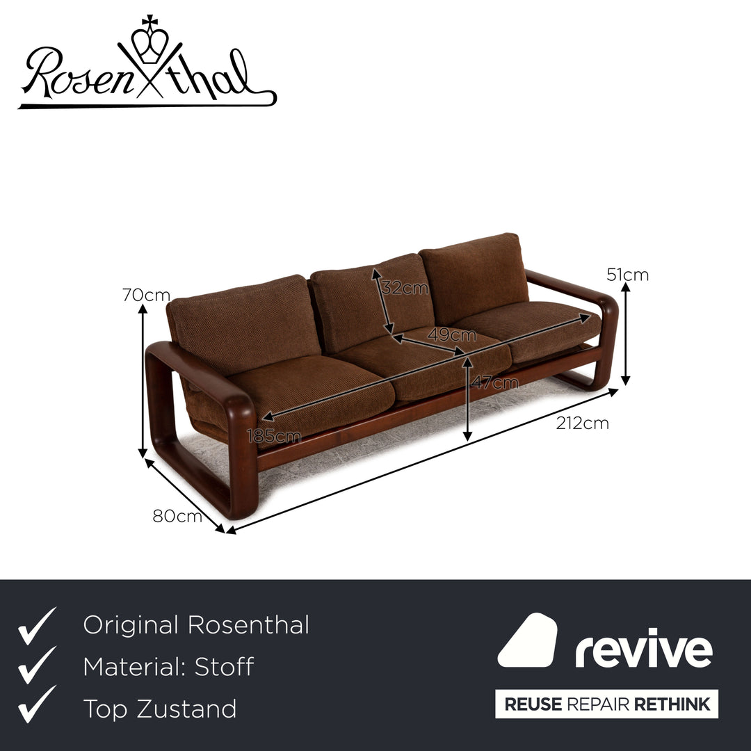 Canapé trois places Rosenthal en tissu marron vintage 1970