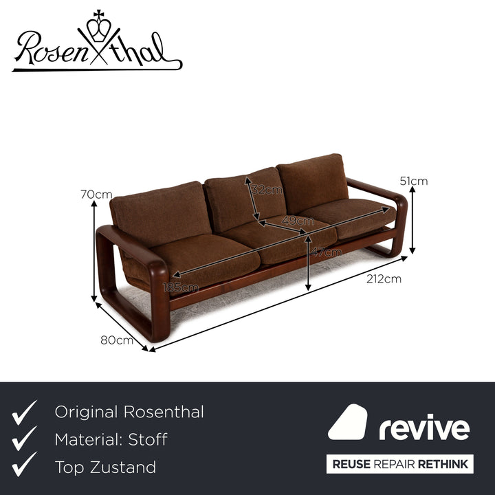 Canapé trois places Rosenthal en tissu marron vintage 1970