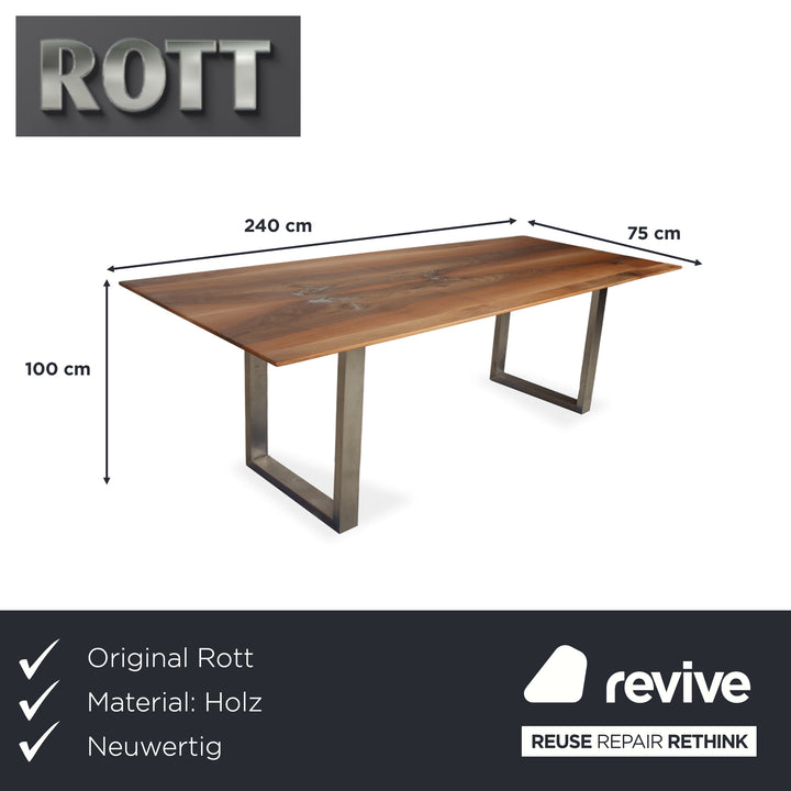 Rott Woodart Solid Wood Dining Table Brown Walnut 240 x 100 cm