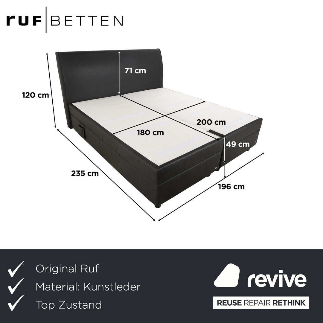 Lit Ruf en similicuir, sommier tapissier, noir/anthracite, 180 x 200 cm, tête de lit réglable en hauteur
