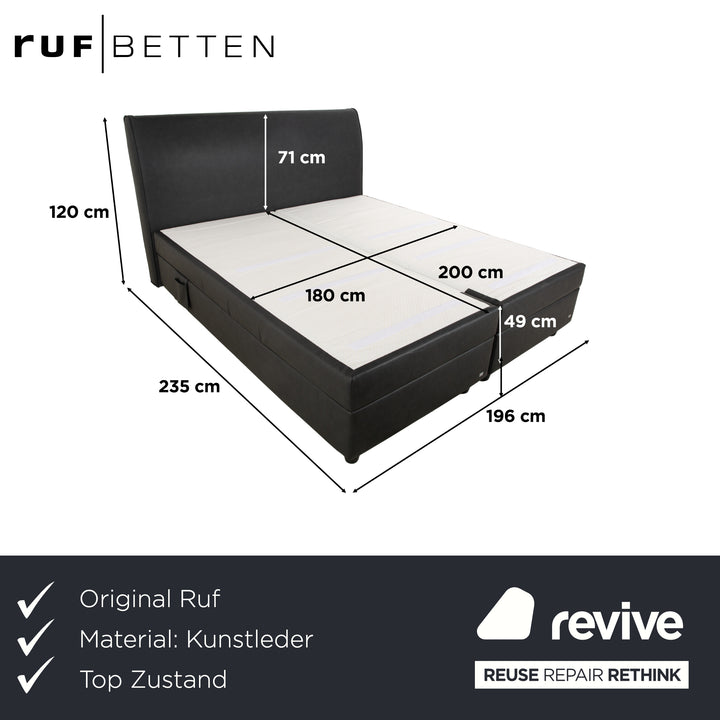 Lit Ruf en similicuir, sommier tapissier, noir/anthracite, 180 x 200 cm, tête de lit réglable en hauteur