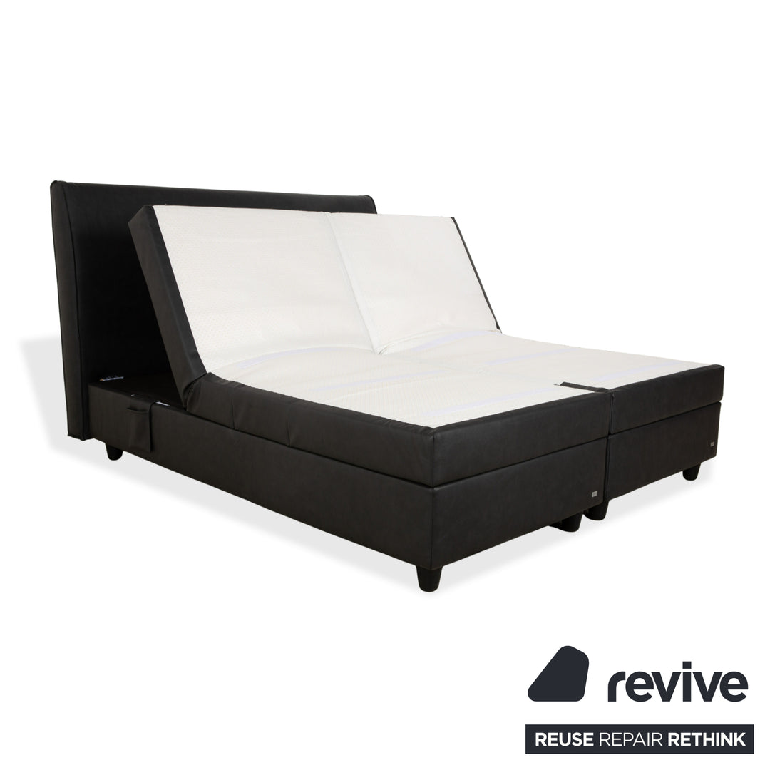 Ruf faux leather bed, box spring bed, black/anthracite, 180x200 cm, height-adjustable headboard