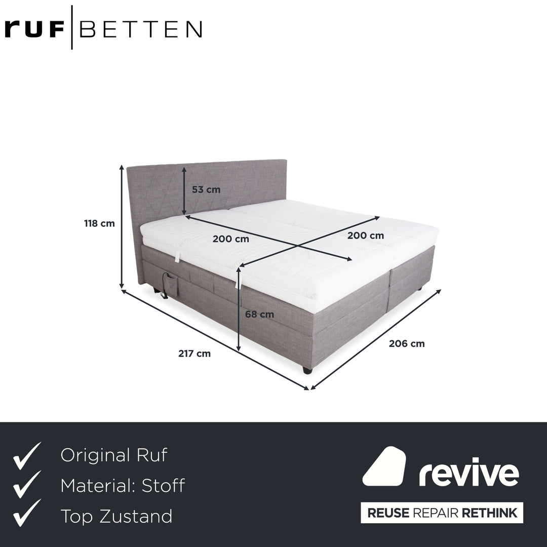 RUF Stoff Bett Grau Schlafzimmer Boxspringbett elektrische Funktion