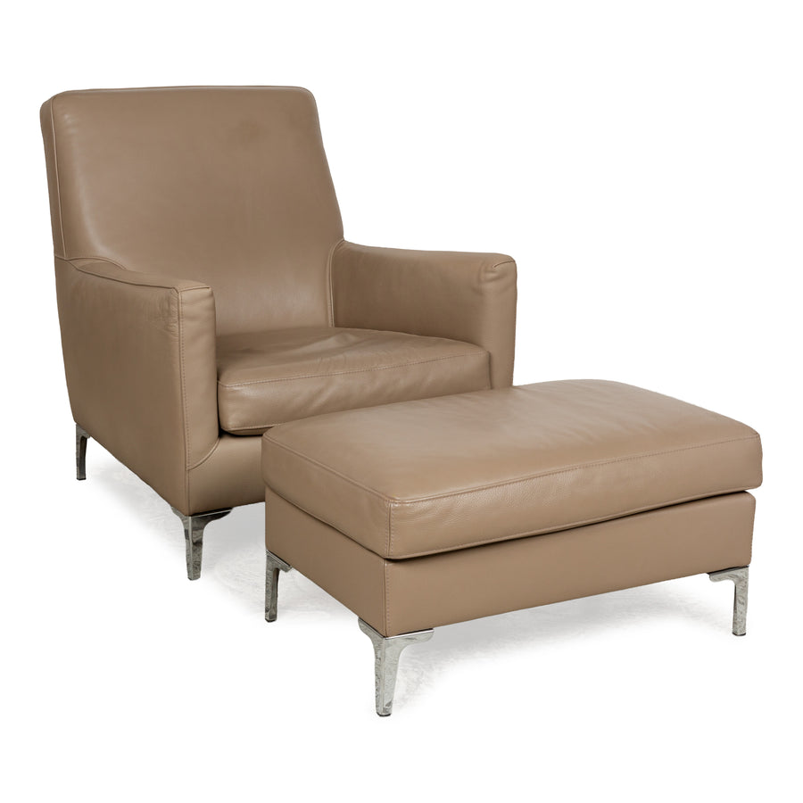 Saba Italia leather armchair set brown light brown beige stool