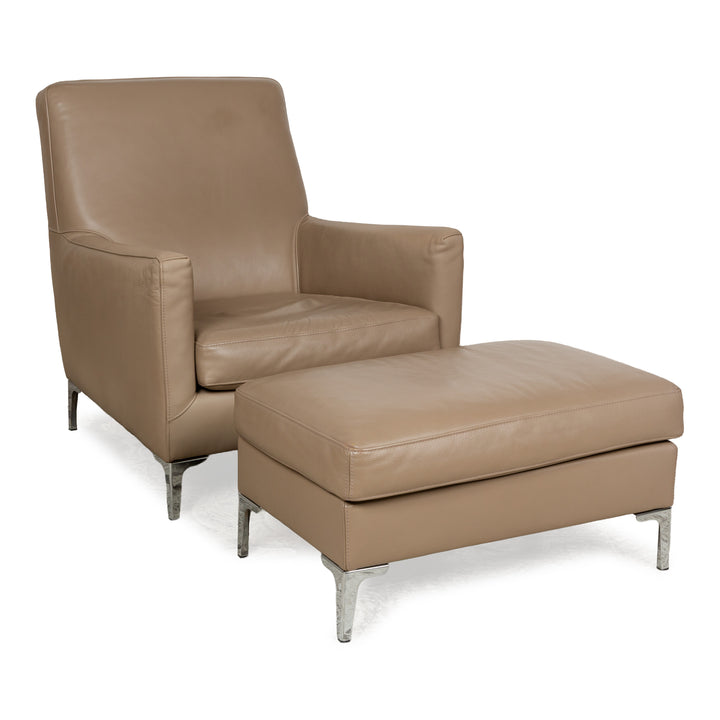 Ensemble de fauteuils en cuir Saba Italia marron clair beige tabouret