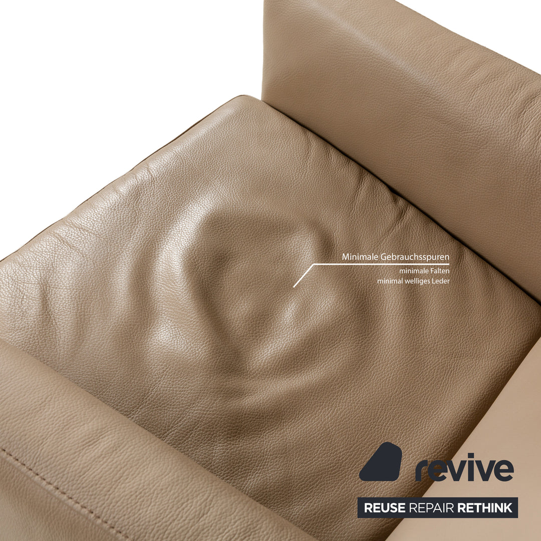 Ensemble de fauteuils en cuir Saba Italia marron clair beige tabouret