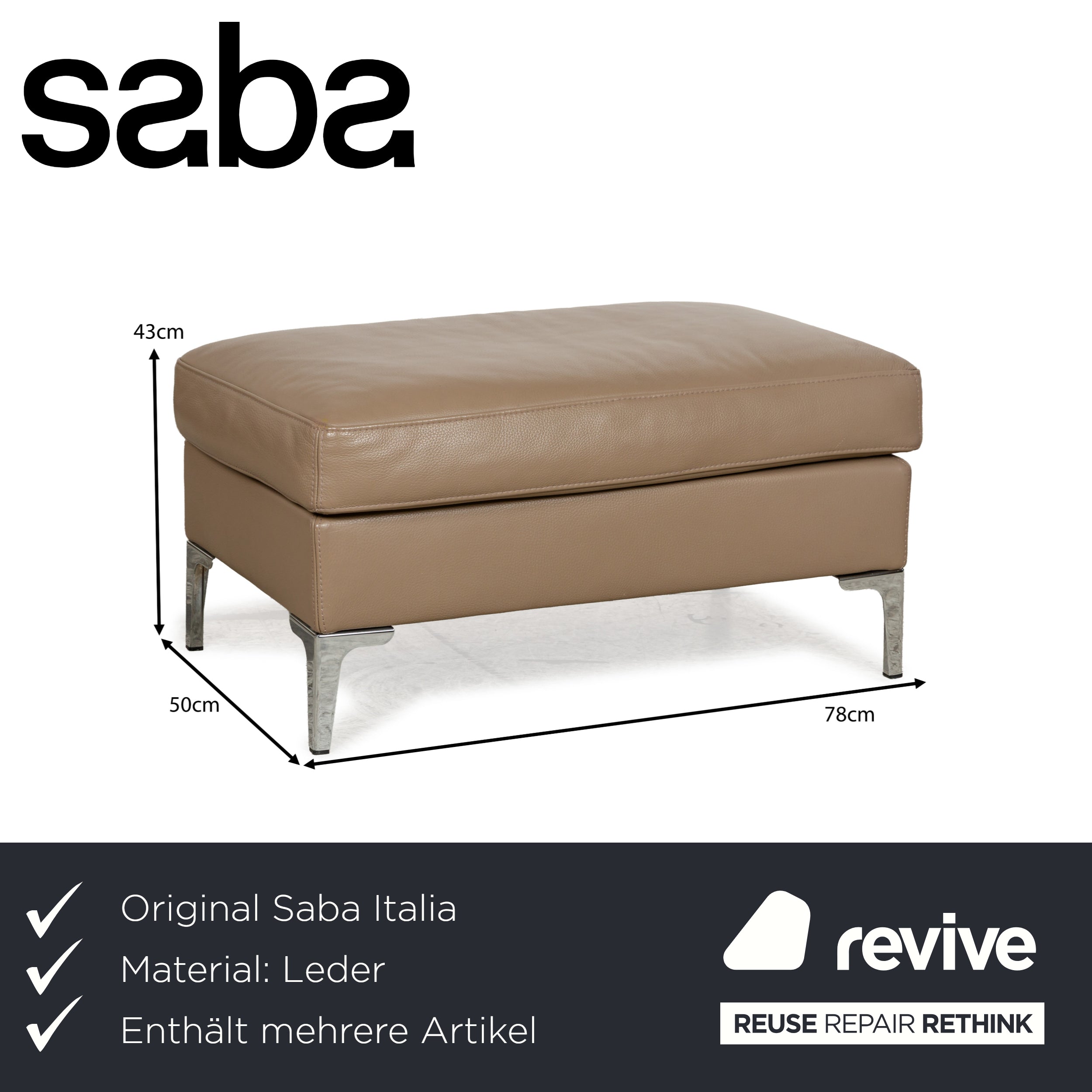 Saba Italia Leder Sessel Garnitur Braun Hellbraun Beige Hocker
