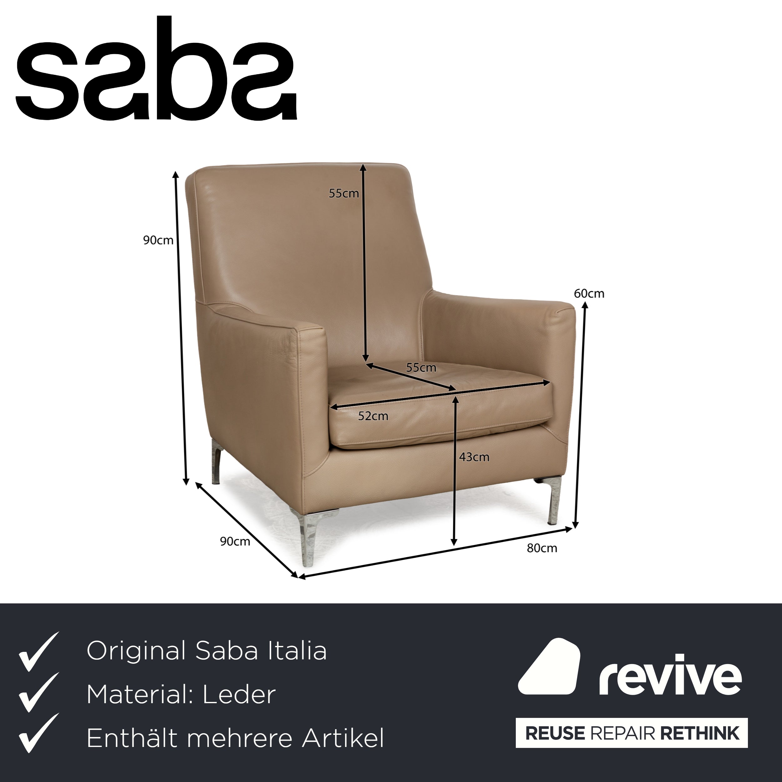 Saba Italia Leder Sessel Garnitur Braun Hellbraun Beige Hocker