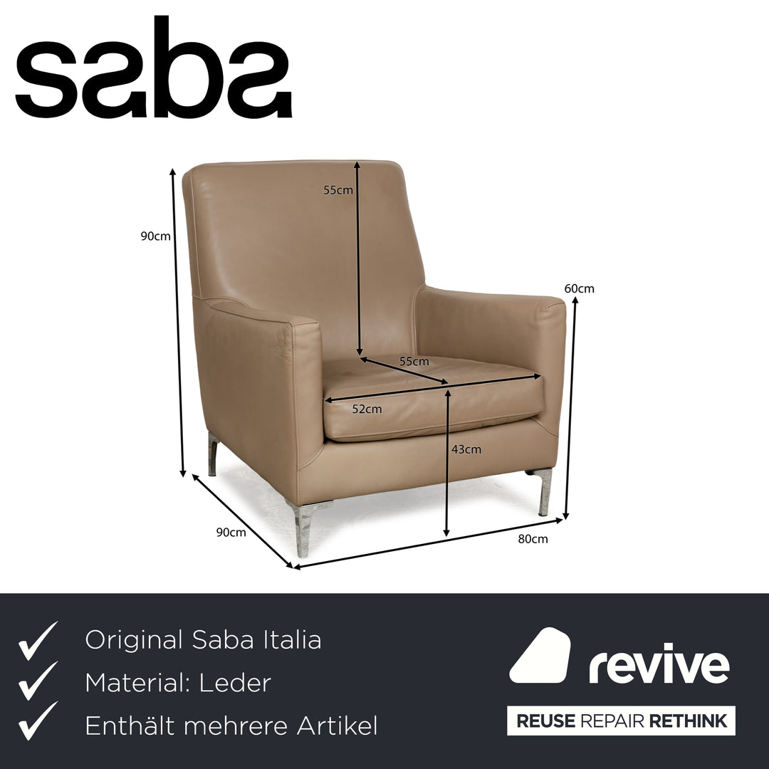 Ensemble de fauteuils en cuir Saba Italia marron clair beige tabouret