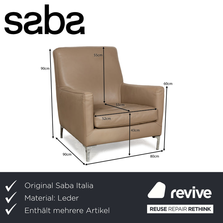Ensemble de fauteuils en cuir Saba Italia marron clair beige tabouret