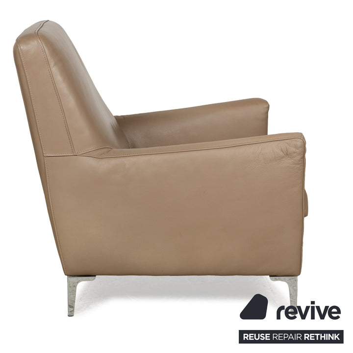 Saba Italia leather armchair set brown light brown beige stool