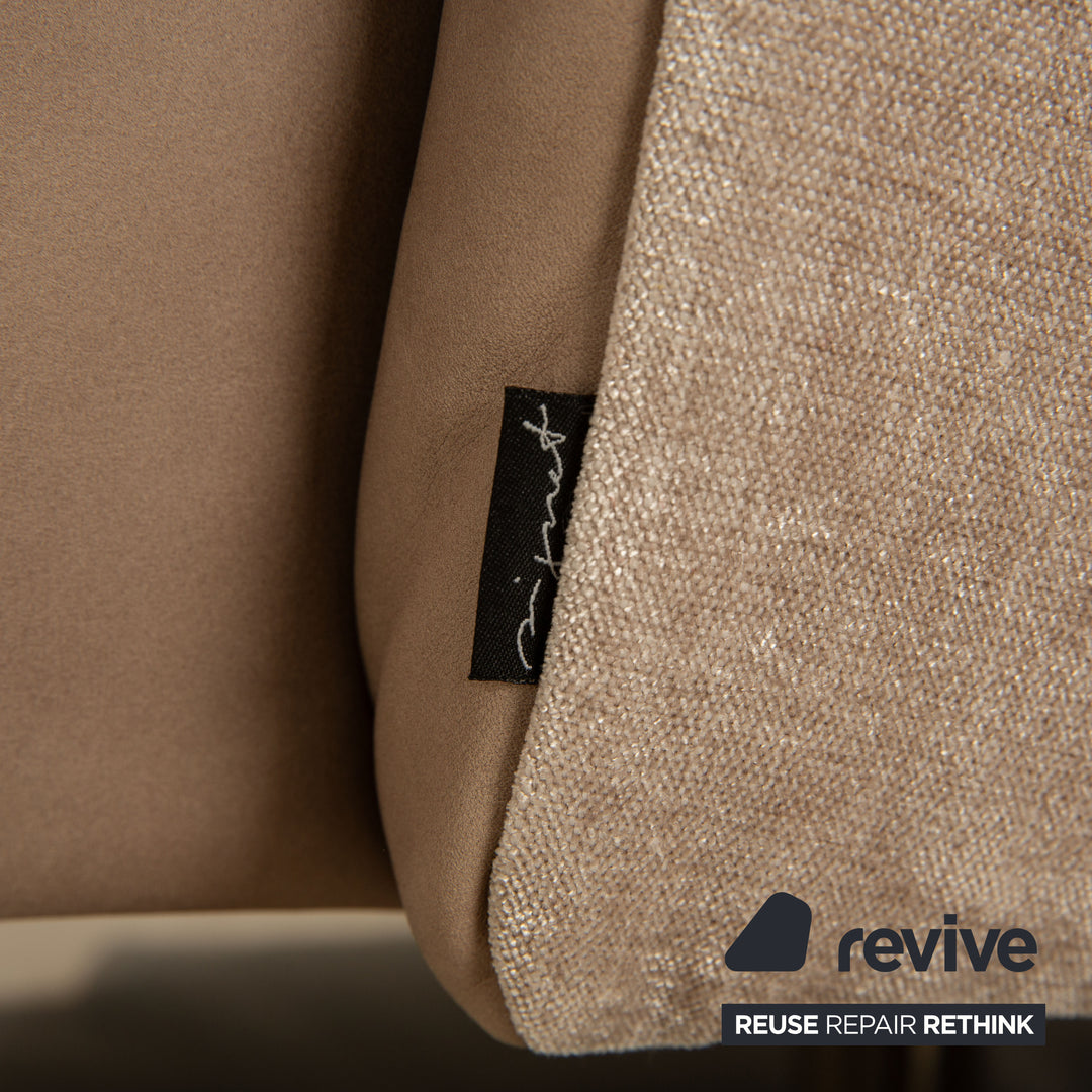 Signet Matheo leather armchair aniline brown taupe including stool