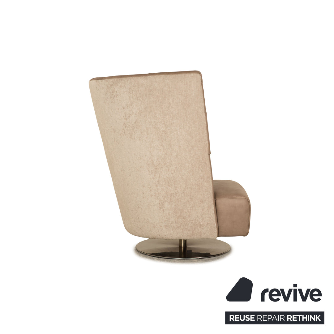 Signet Matheo leather armchair aniline brown taupe including stool