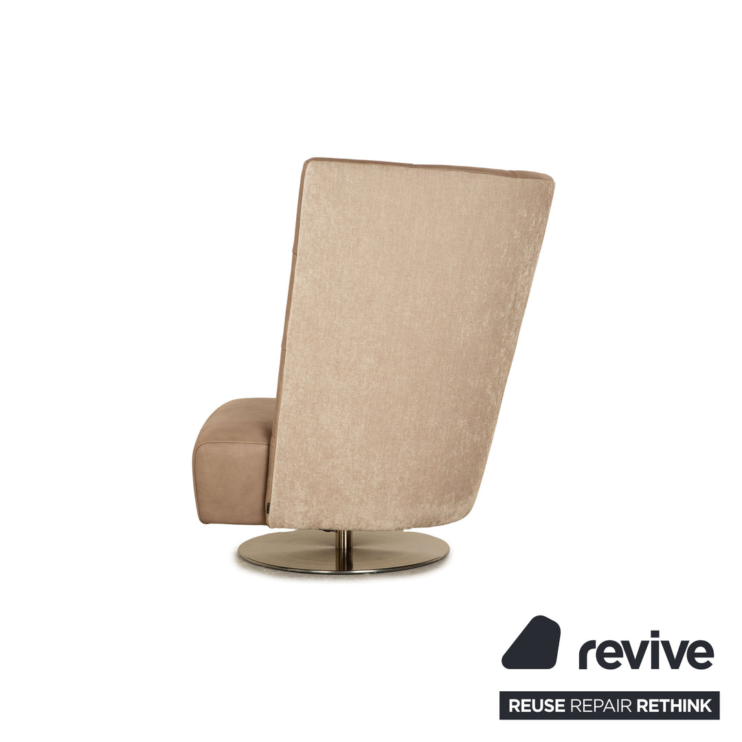 Signet Matheo leather armchair aniline brown taupe including stool