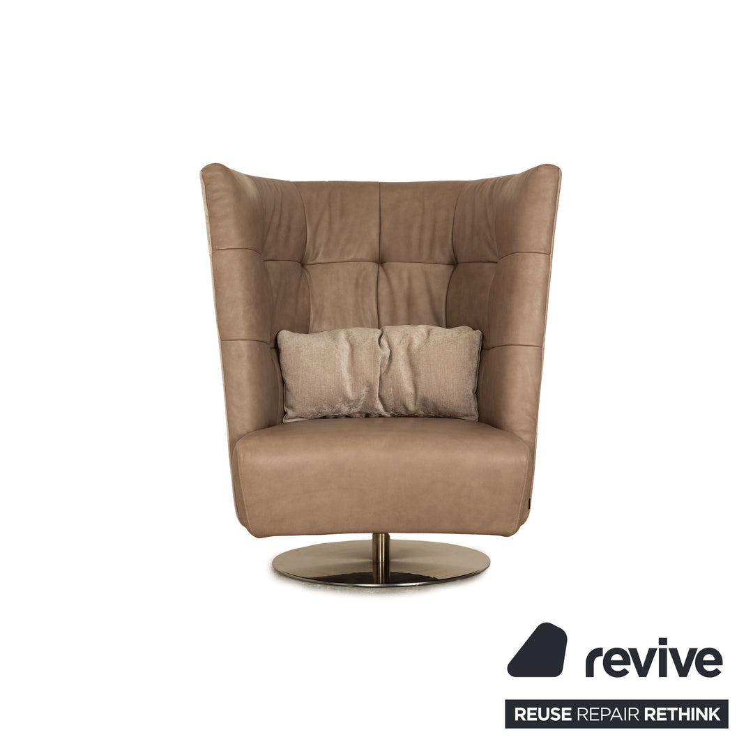 Signet Matheo leather armchair aniline brown taupe including stool