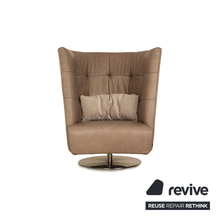 Signet Matheo leather armchair aniline brown taupe including stool