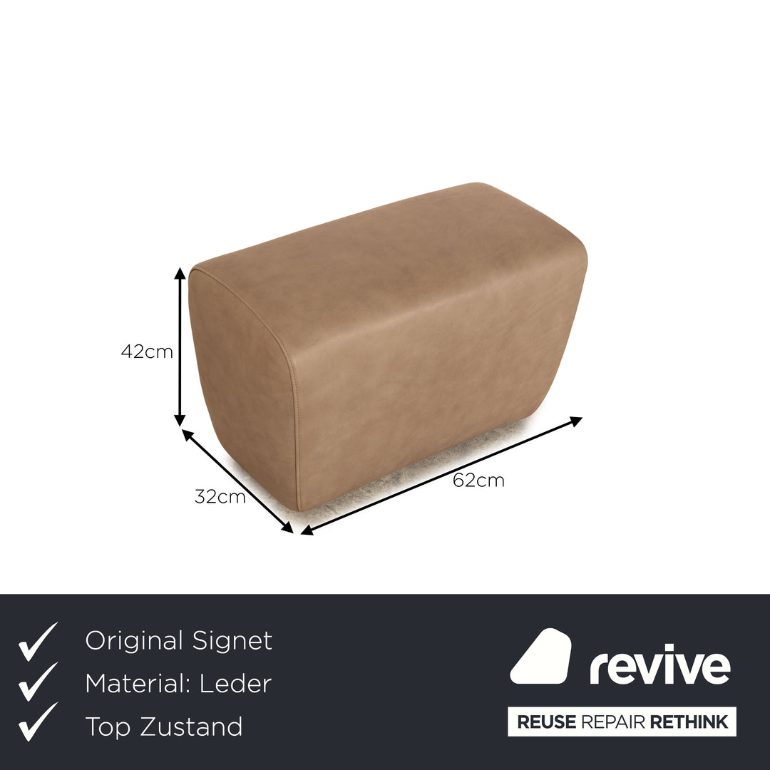 Signet Matheo leather armchair aniline brown taupe including stool