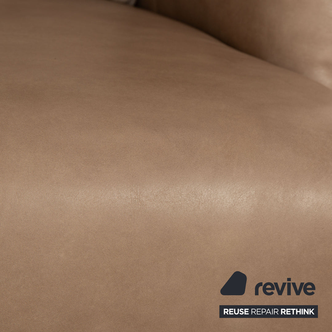 Signet Matheo leather armchair aniline brown taupe including stool