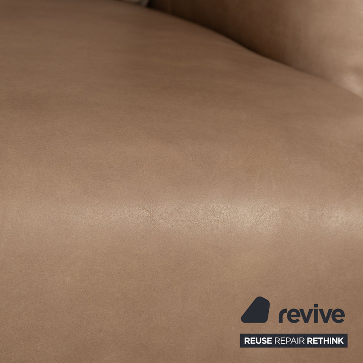 Signet Matheo leather armchair aniline brown taupe including stool