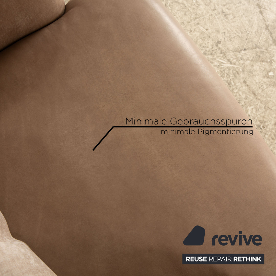 Signet Matheo leather armchair aniline brown taupe including stool