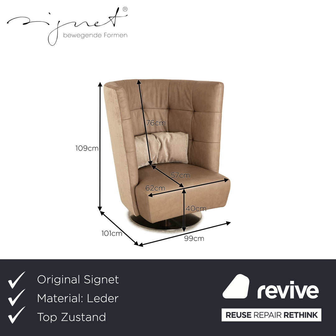 Signet Matheo leather armchair aniline brown taupe including stool