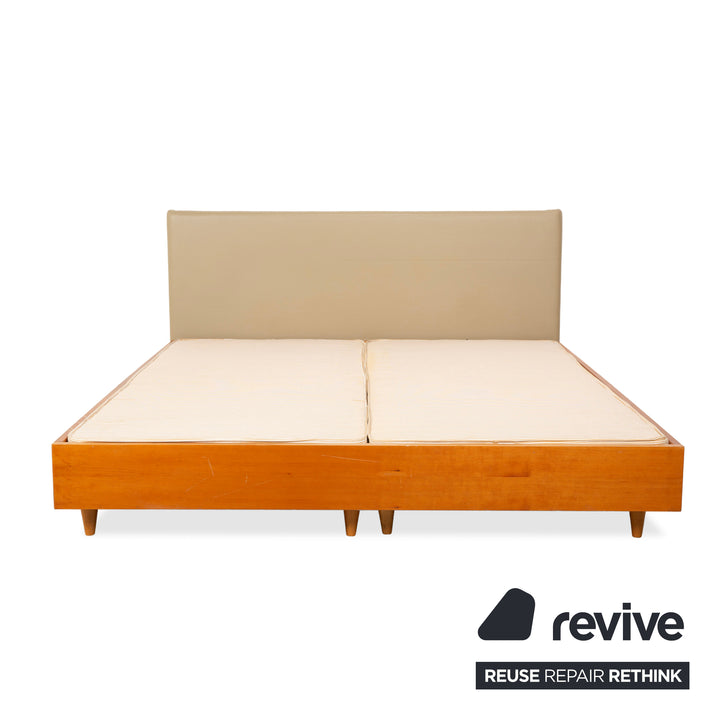 Lit à sommier Simmons 180x200cm Beige Gris Marron Tête de lit Cadre en bois