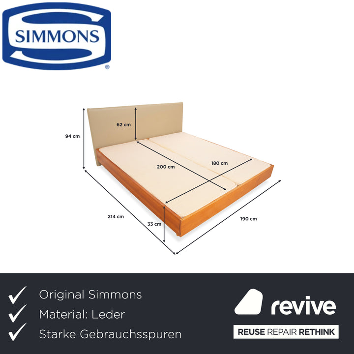Lit à sommier Simmons 180x200cm Beige Gris Marron Tête de lit Cadre en bois