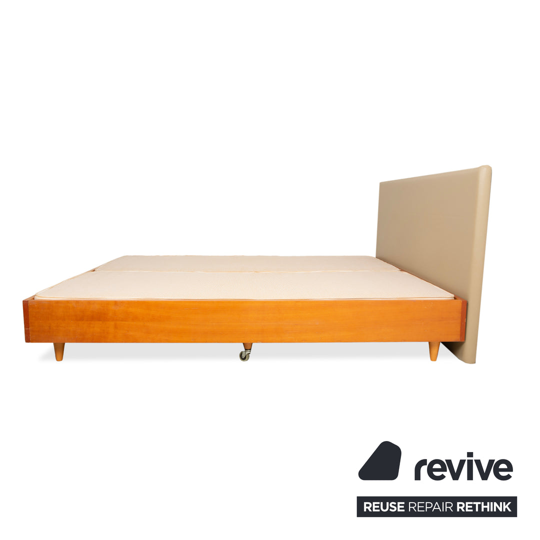 Lit à sommier Simmons 180x200cm Beige Gris Marron Tête de lit Cadre en bois