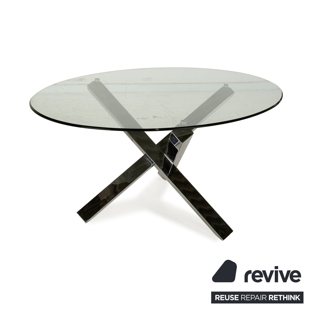 Sovet Italia Aikido Glass Dining Table Silver Chrome Round