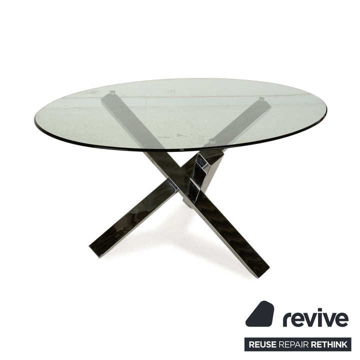 Sovet Italia Aikido Glass Dining Table Silver Chrome Round