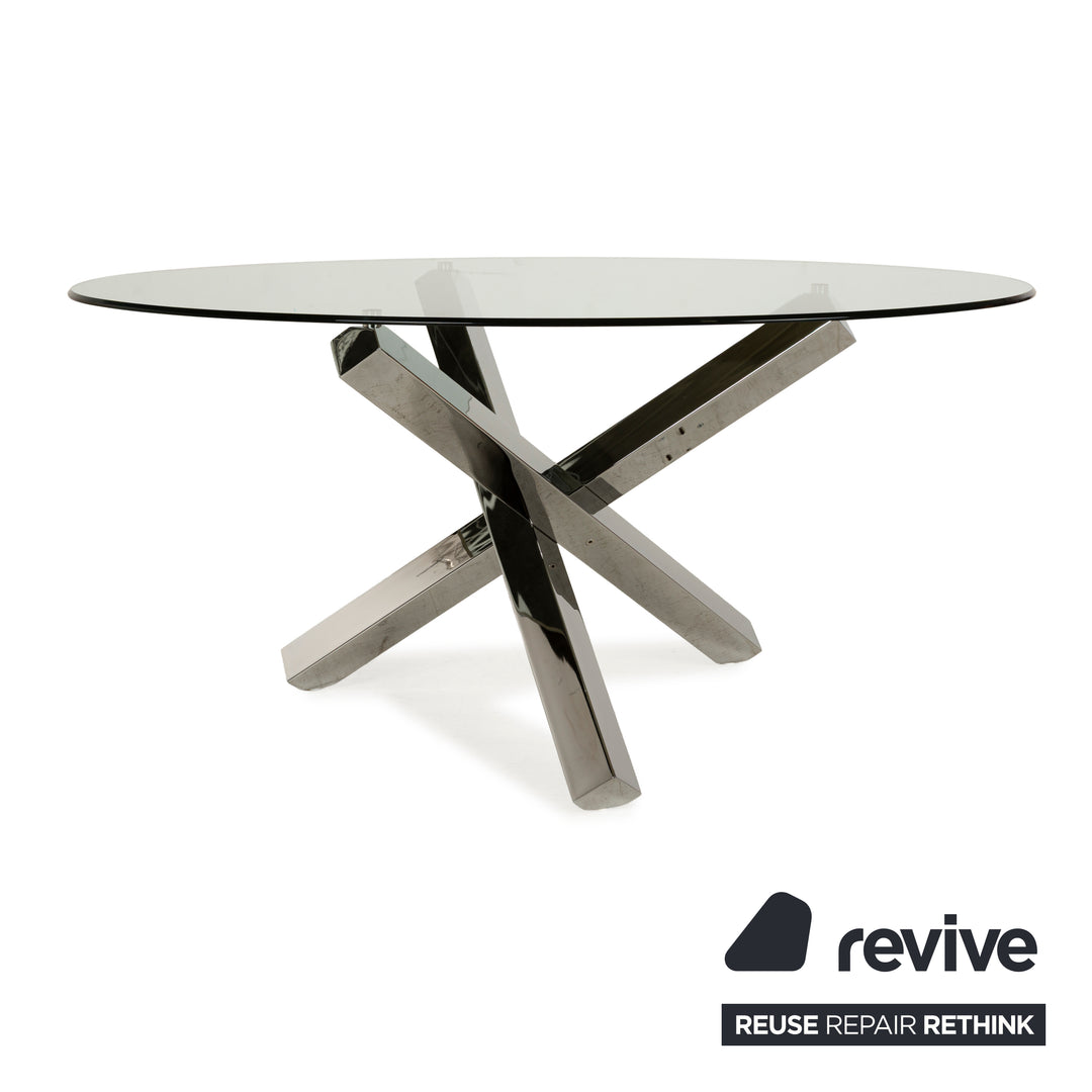 Sovet Italia Aikido Glass Dining Table Silver Chrome Round
