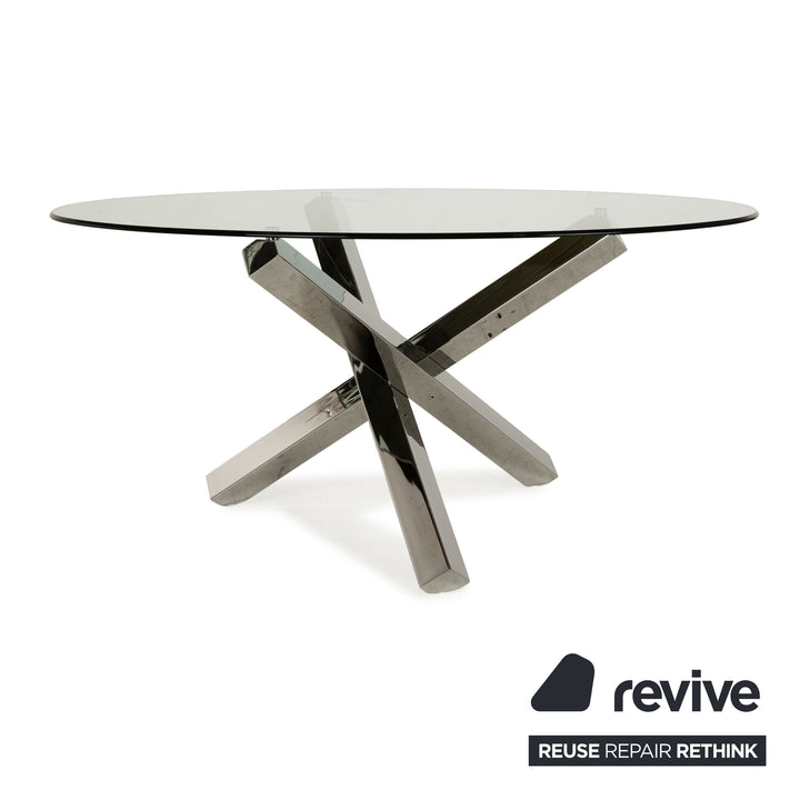 Sovet Italia Aikido Glass Dining Table Silver Chrome Round