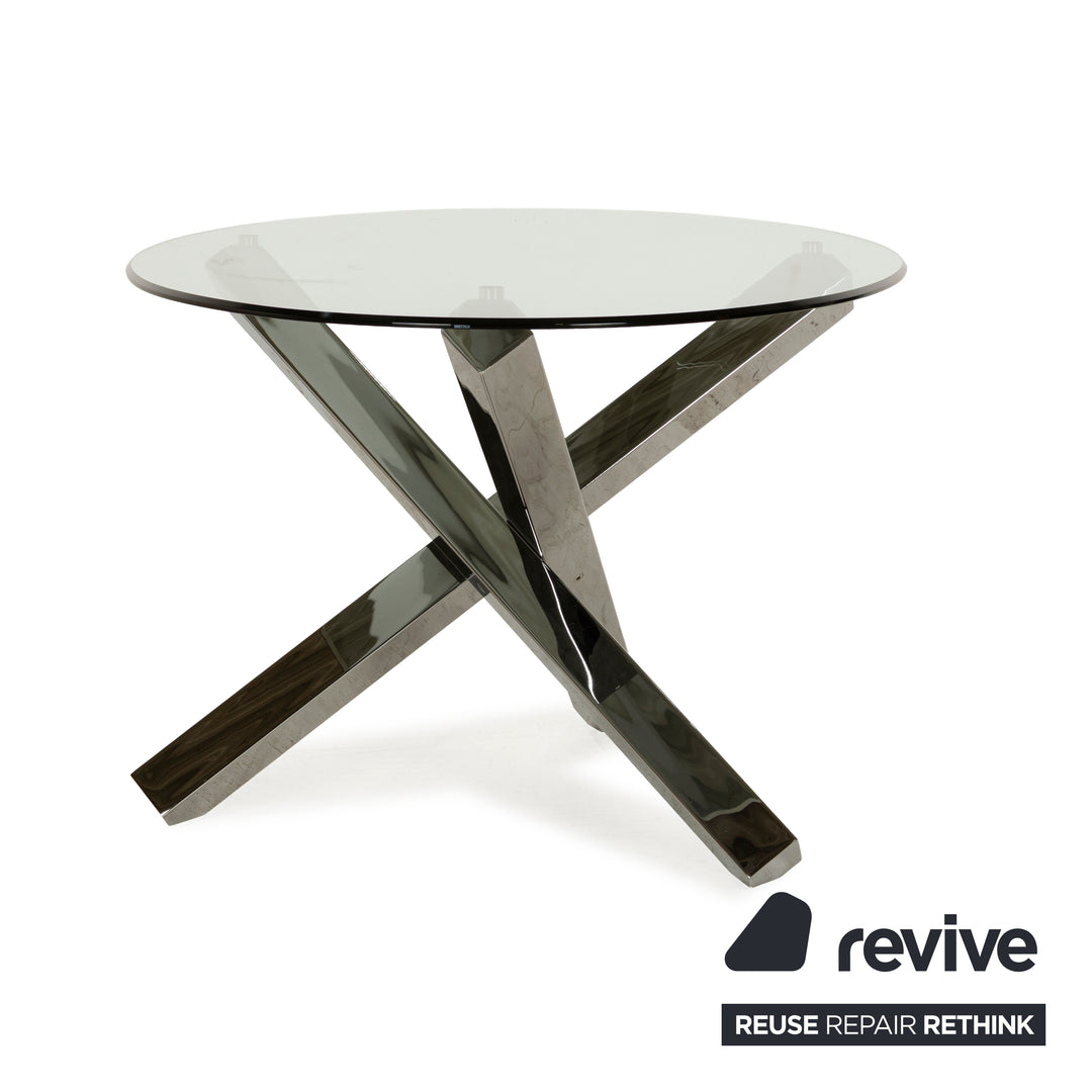 Sovet Italia Aikido Glas Esstisch Silber Chrom Rund