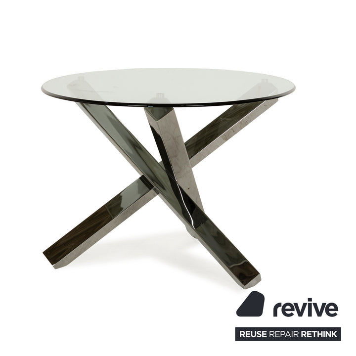 Sovet Italia Aikido Glass Dining Table Silver Chrome Round