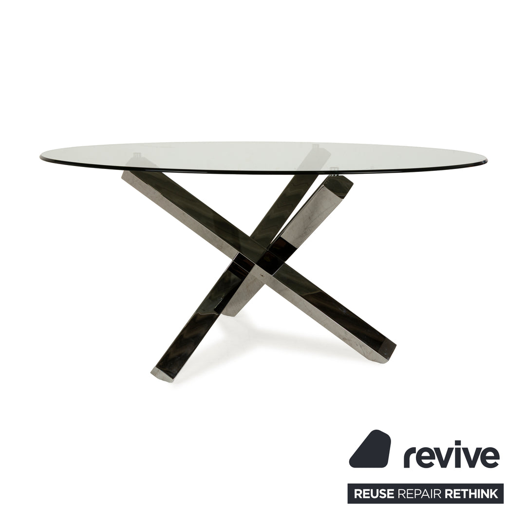 Sovet Italia Aikido Glass Dining Table Silver Chrome Round