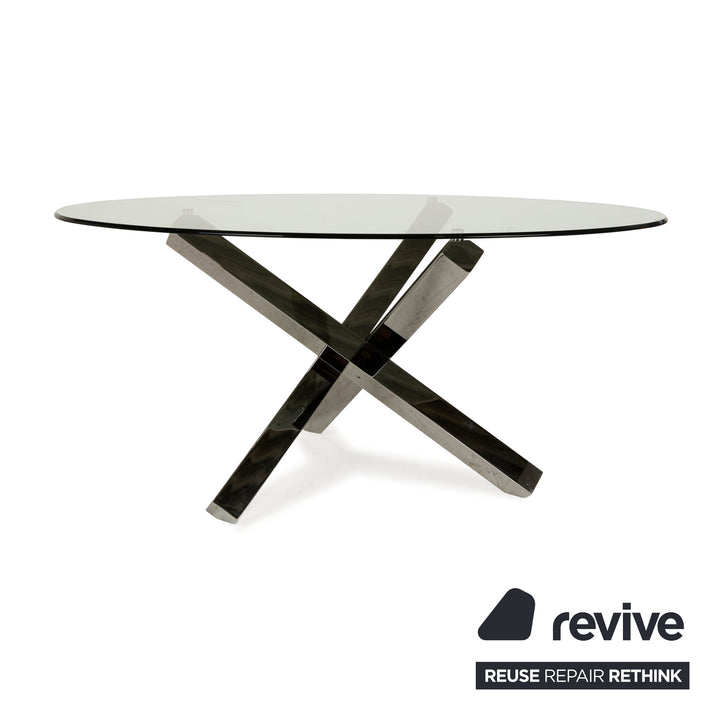 Sovet Italia Aikido Glass Dining Table Silver Chrome Round