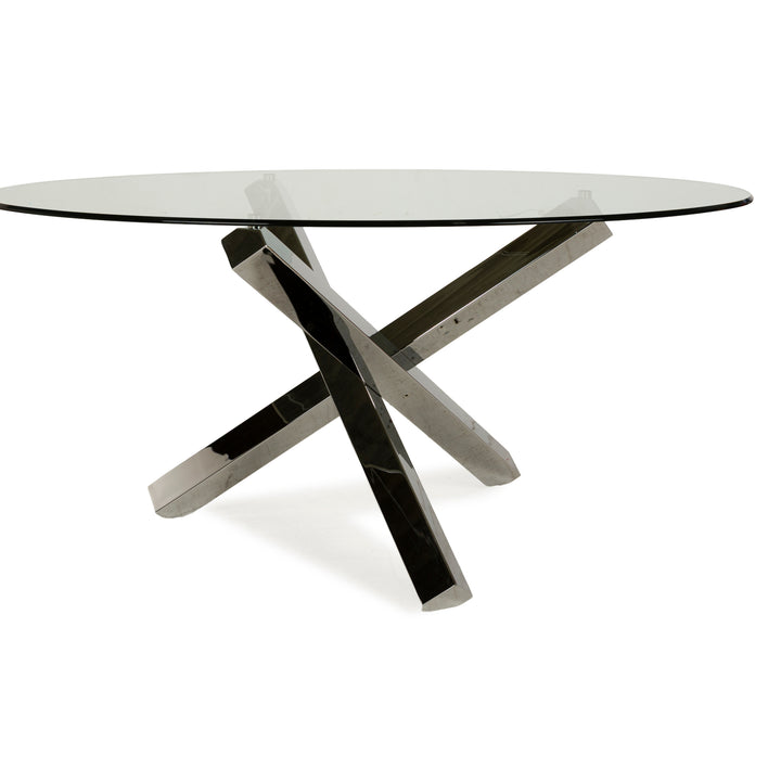 Sovet Italia Aikido Glass Dining Table Silver Chrome Round