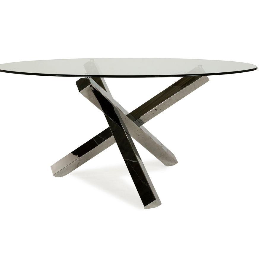 Sovet Italia Aikido Glas Esstisch Silber Chrom Rund