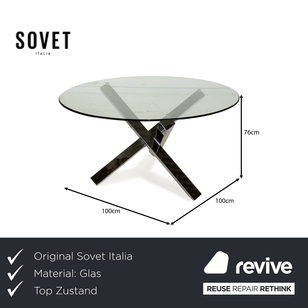Sovet Italia Aikido Glass Dining Table Silver Chrome Round