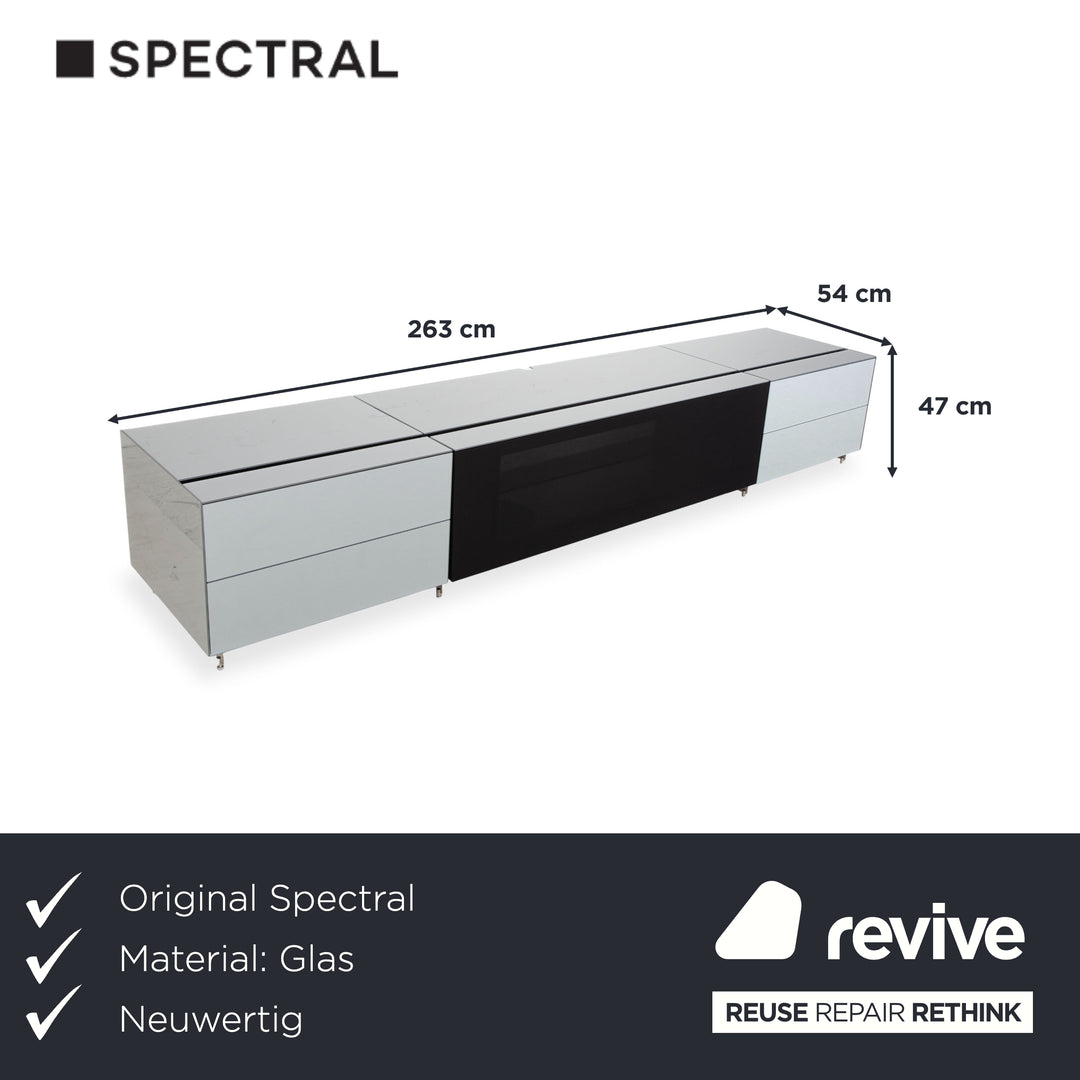 Spectral Cocoon Meuble bas Argent Gris clair avec plateau en verre Miroir