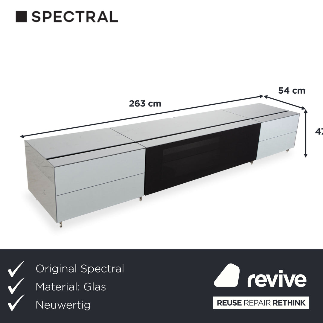 Spectral Cocoon Sideboard Silber Hellgrau mit Glasplatte Spiegel