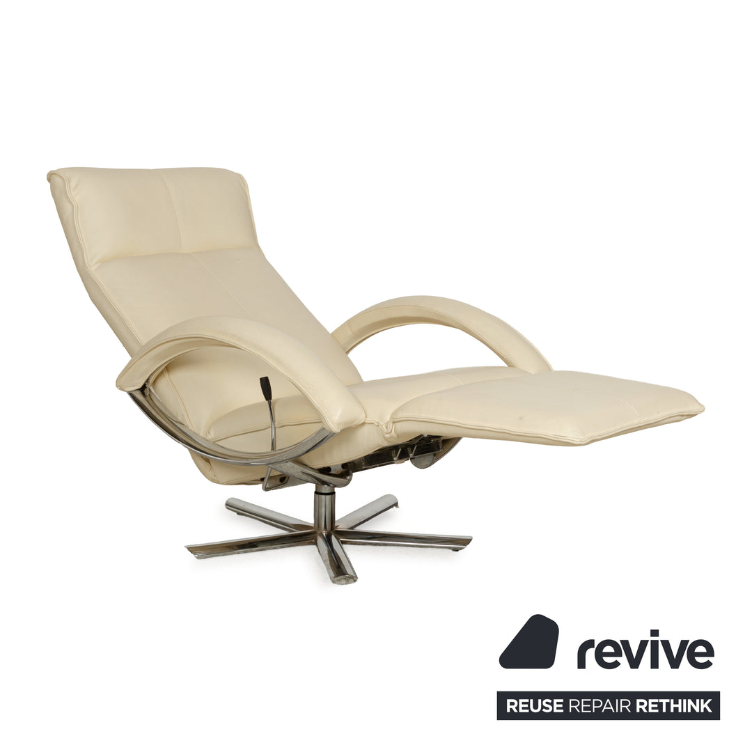 Strässle Aldo leather armchair cream beige manual function metal