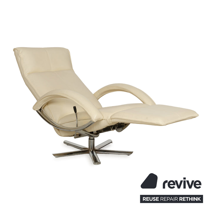 Strässle Aldo leather armchair cream beige manual function metal