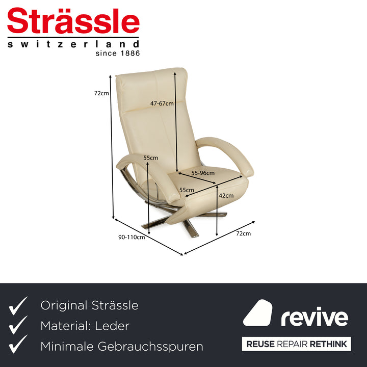 Strässle Aldo leather armchair cream beige manual function metal