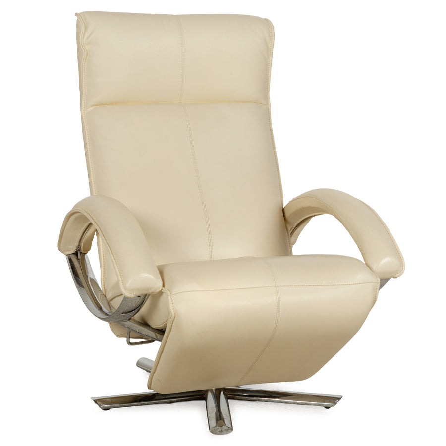 Strässle Aldo leather armchair cream beige manual function metal